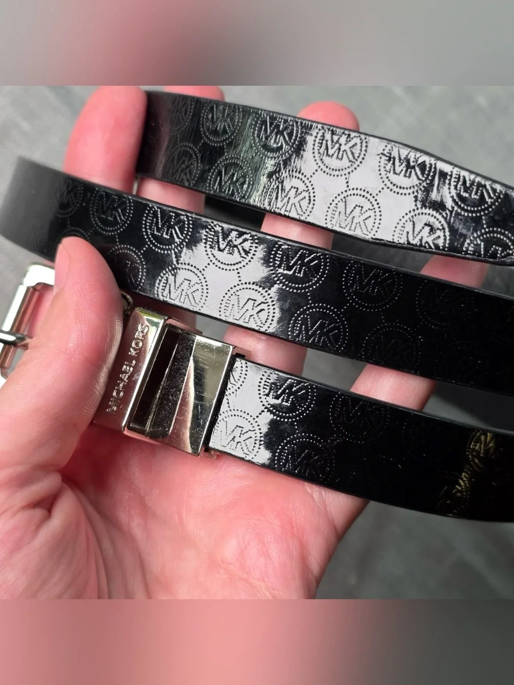Michael Kors Reversible Belt Womens Black Leather Signature MK Logo